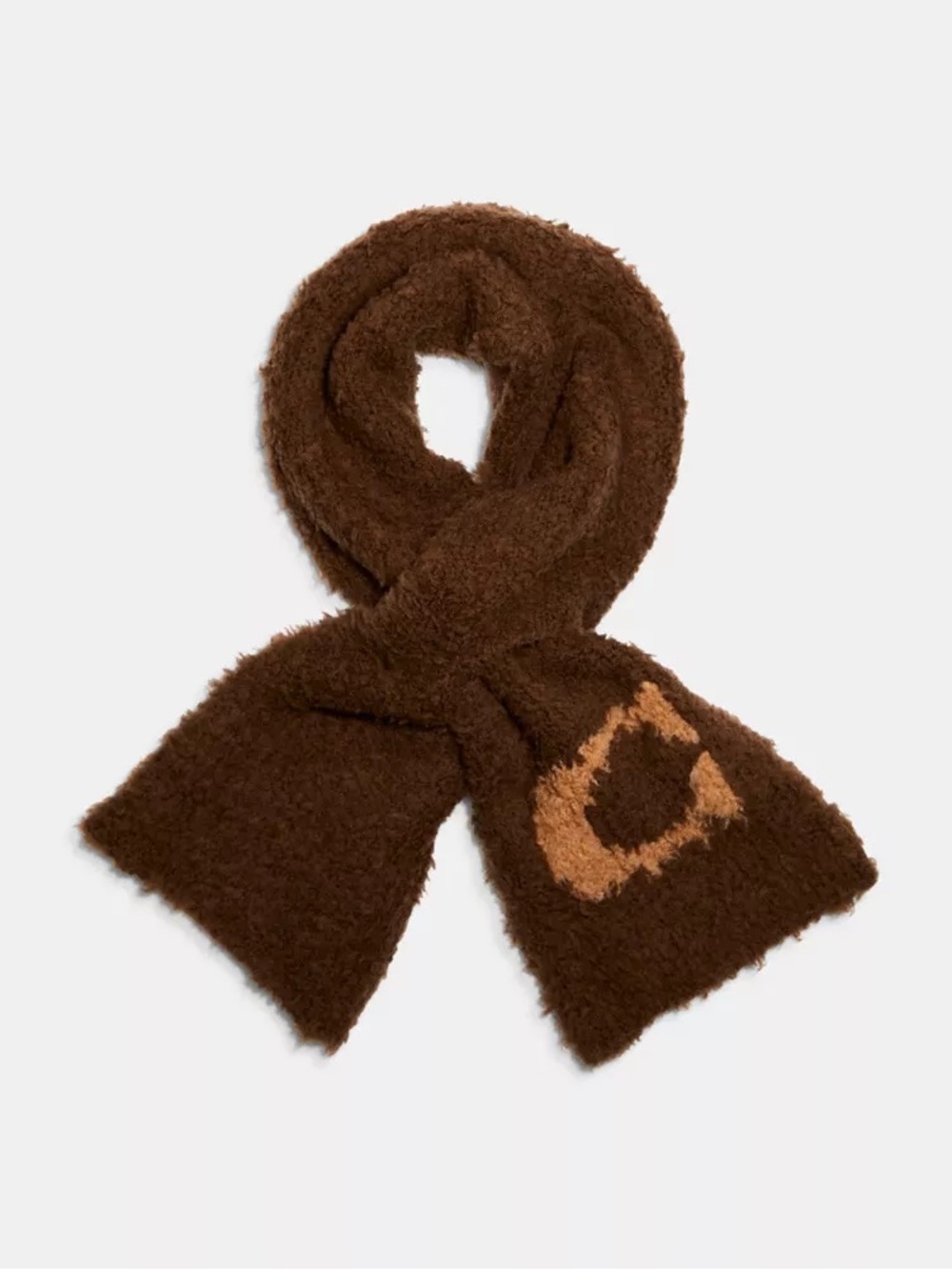 Coach Sherpa Knit Brown Teddy Wool Cashmere Logo Scarf Classic Limited Ed C5130